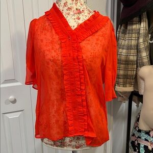 CeCe Bright Orange Ruffled Blouse